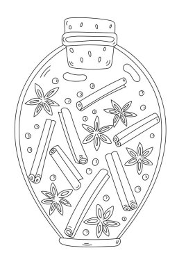 Yetişkinler ve Çocuklar İçin Boyama: Baharatlı bir kavanoz - Yıldız Anason, Tarçın ve Biber