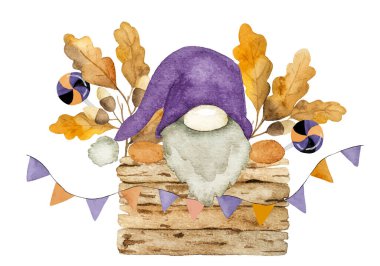 El yapımı Suluboya Vektör Resimleri Kutuda Bir Cüce ve Cadılar Bayramı Süslemeleri Cadılar Bayramı için Mükemmel