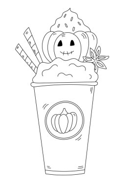 Boyama sayfası Cadılar Bayramı Balkabağı Kokteyli Bir Boruyla Sunuluyor