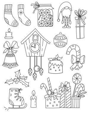 Yılbaşı Özellikleri ve Çocuklar ve Yetişkinler için Şekerler içeren Yılbaşı Sayfaları