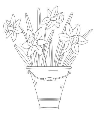 Nergisli Yetişkinler ve Çocuklar İçin Bahar Boyama Sayfası