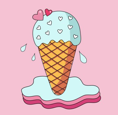 Karikatür tarzında vektör ilülasyonuyla tatlı dondurma yapılıyor.