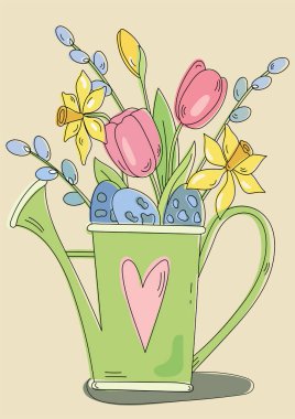 Çizgi film tarzında çiçekli bir odanın vektör çizimi