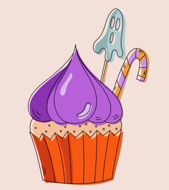 Çizgi film tarzında Vektör Resimli Cadılar Bayramı Kekleri Yapıyor