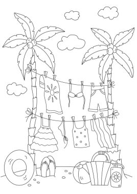 Yetişkinler için stres önleyici boyama kitabı ve avuç içleri kuru çocuklar için tropikal bir tatil.