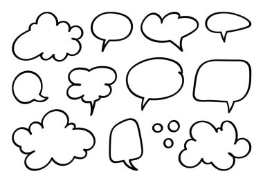 İşaret ve el yapımı vektör Eps ile çizilmiş Bulut şekilli Metin Kabarcıkları Çizimleri