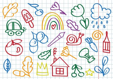 Vector Eps 'te İşaretli Karalamalar ve Elle Çizilmiş Kalpler