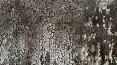 Metal wall texture with peeling paint and scratches, close-up grunge dirty background