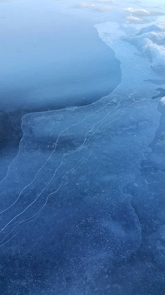 Natural Ice Texture Winter Background Brittle Ice Surface Frozen River — ストック写真
