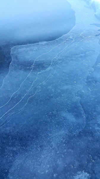 Natural Ice Texture Winter Background Brittle Ice Surface Frozen River — ストック写真