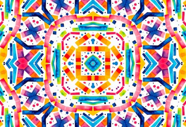 Renkli şekilli beyaz arkaplan, tasarım için soyut eşmerkezli desen