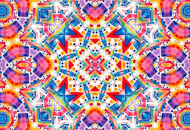 Beyaz arkaplanda parlak renkli şekiller, tasarım için soyut çok renkli desen