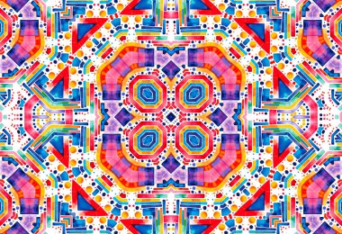 Beyaz arkaplanda parlak renkli şekiller, tasarım için soyut çok renkli desen