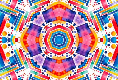 Parlak renkli şekillere sahip beyaz arkaplan, tasarım için soyut desen