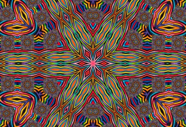 Siyah üzerine çok renkli çizgilerden soyut desenli parlak arkaplan 