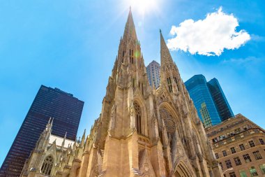Güneşli bir günde New York 'taki St. Patrick Katedrali