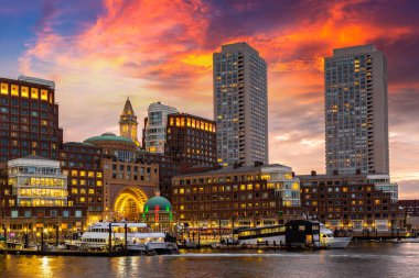 Boston şehir manzarasının panoramik görüntüsü, ABD