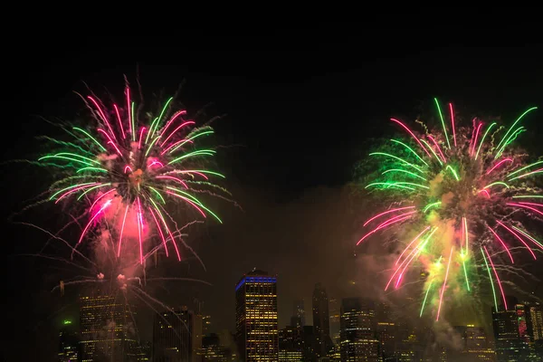 Ohňostroje Nad Panoramatem New Yorku Usa — Stock fotografie