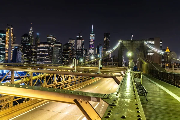 Бруклінський Міст Пішохідної Стежки Вночі Нью Йорку Нью Йорк Нью — стокове фото