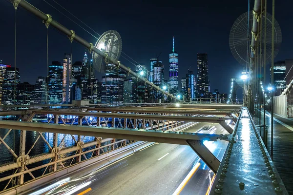 Pasarela Peatonal Puente Brooklyn Por Noche Nueva York —  Fotos de Stock