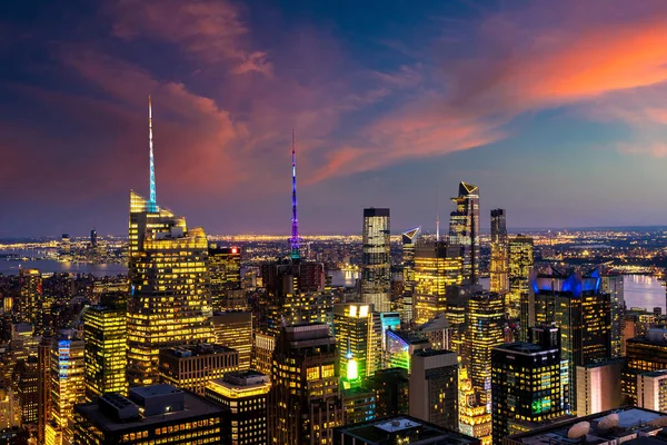 Vista Aerea Panoramica Manhattan Notte New York Usa — Foto Stock