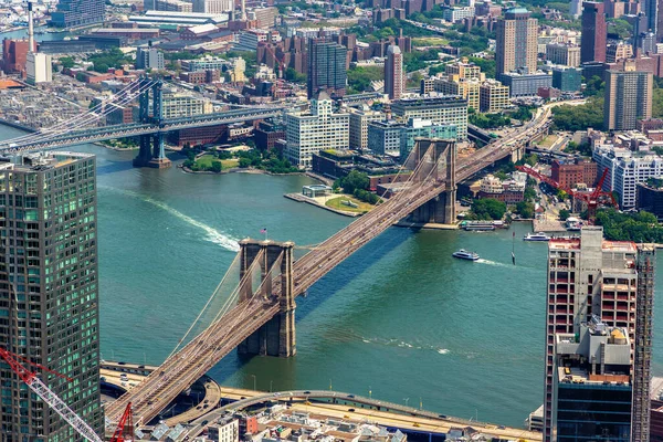 Panoramic Aerial View Brooklyn Bridge Manhattan Bridge New York City — Stock Photo, Image