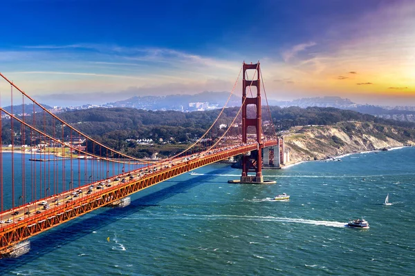 Panoramatický Výhled Golden Gate Bridge San Franciscu Při Západu Slunce — Stock fotografie