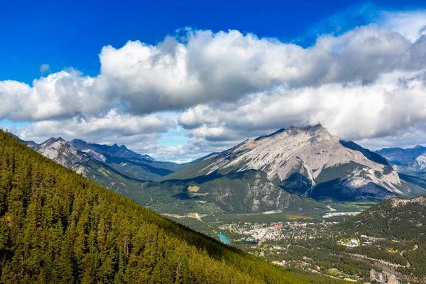 Panoramic Air View Banff City Bow Valley Banff National Park — стокове фото