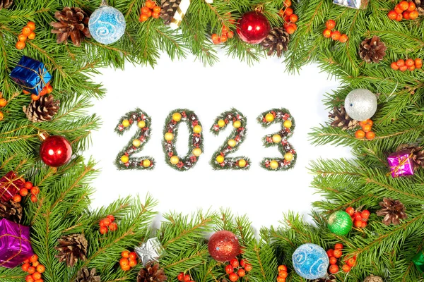 Arbre Noël Cadre 2023 Nombre Fait Par Branches Sapin Noël — Photo