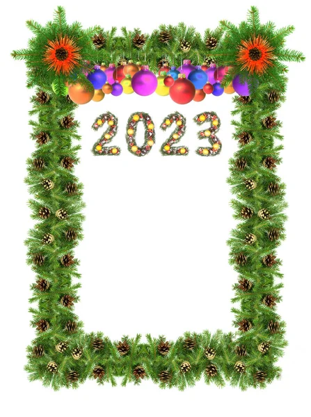 Marco Del Árbol Navidad Número 2023 Hecho Por Ramas Árbol —  Fotos de Stock