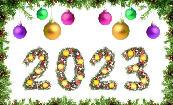 Marco Del Árbol Navidad Número 2023 Hecho Por Ramas Árbol —  Fotos de Stock