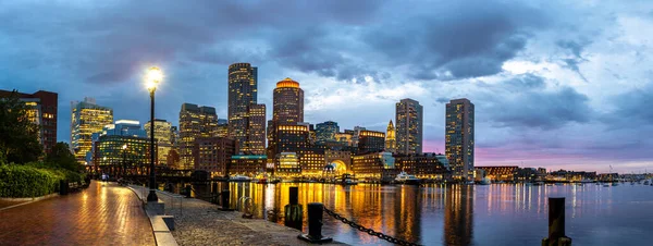 Panorama Boston Cityscape Fan Pier Park Night Usa — Stock Photo, Image