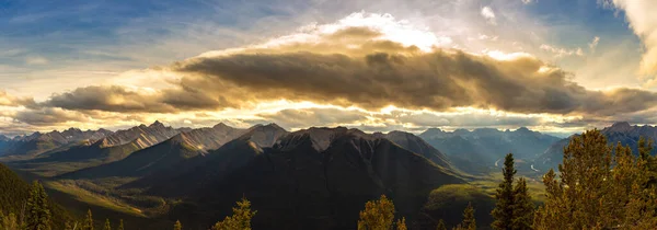Panorama Vue Aérienne Vallée Bow Dans Parc National Banff Coucher — Photo