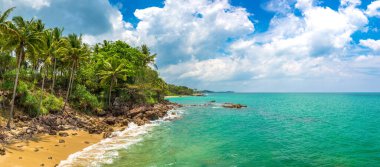 Güneşli bir günde güzel bir tropikal plaj manzarası