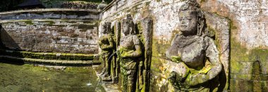 Endonezya, Bali 'deki Pura Goa Gajah (Fil mağarası tapınağı) Kutsal Gölet Panoraması