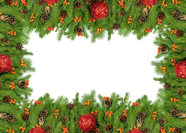 Kerst Achtergrond Met Ballen Decoraties Geïsoleerd Witte Achtergrond — Stockfoto