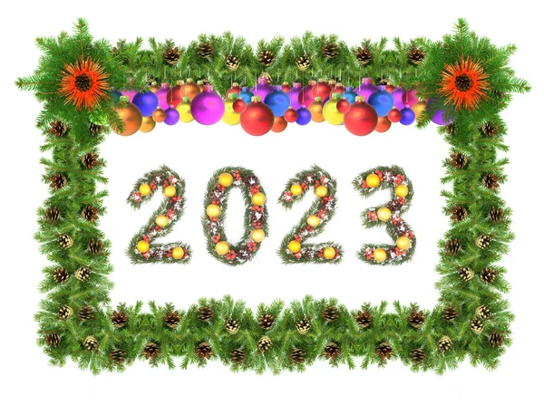 Christmas Tree Framework 2023 Number Made Christmas Tree Branches Isolated — Stock Photo, Image