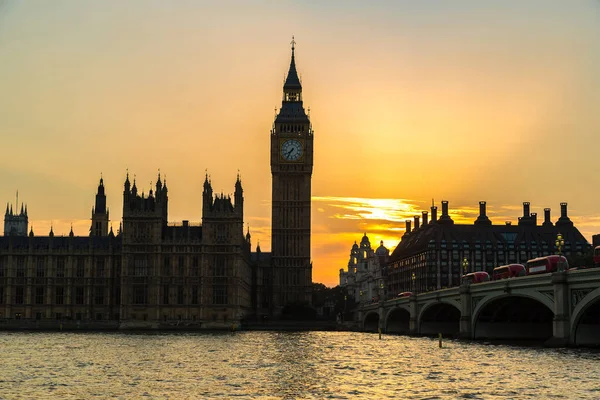 Big Ben Parlament Westminster Bridge Londynie Nocy Piękne Lato Anglia — Zdjęcie stockowe