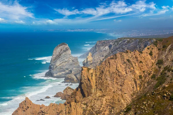 Cabo Roca Sziklák Sziklák Atlanti Óceán Partján Sintra Egy Szép — Stock Fotó