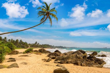 Sri Lanka 'da güneşli bir günde Ambalangoda tropikal plajı