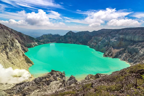 Panoramic Aerial View Crater Active Volcano Ijen Java Island Indonesia — Stock Photo, Image