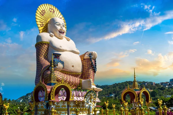 Estátua Buddha Sorridente Feliz Gigante Wat Plai Laem Temple Samui — Fotografia de Stock