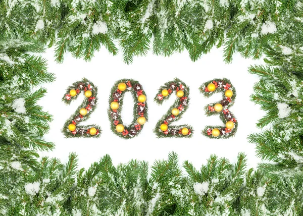 Quadro Árvore Natal 2023 Número Feito Por Ramos Árvore Natal — Fotografia de Stock