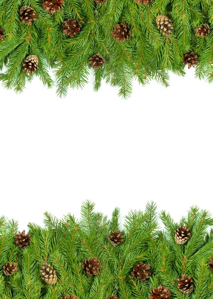Fundo Natal Com Cones Isolados Branco — Fotografia de Stock