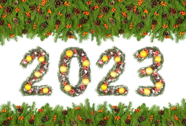 Arbre Noël Cadre 2023 Nombre Fait Par Branches Sapin Noël — Photo