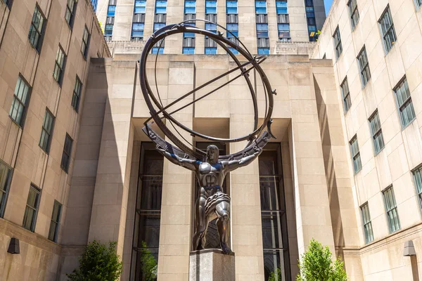 New York City Usa March 2020 Atlas Statue Rockefeller Center — Stock Photo, Image
