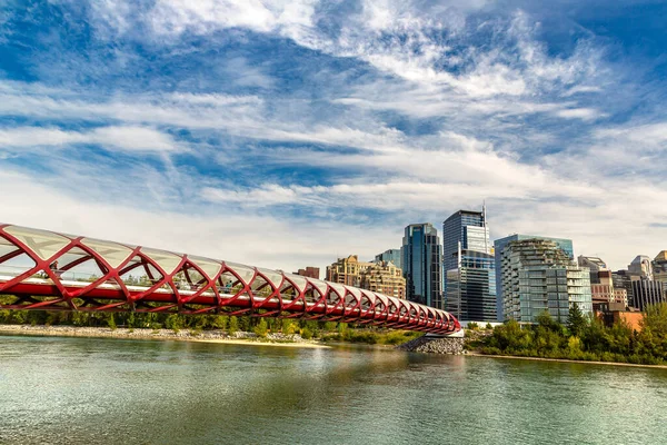 Calgary カナダ エイプリル2 2020 晴れた日にカルガリーのボウ川を渡る平和橋 カナダ — ストック写真