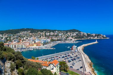 Hava panoramik Nice limanda bir güzel yaz günü, Fransa