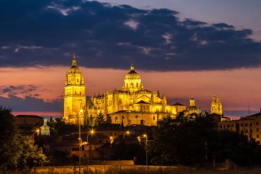 Salamanca 'daki Katedral Güzel bir yaz gecesinde, İspanya