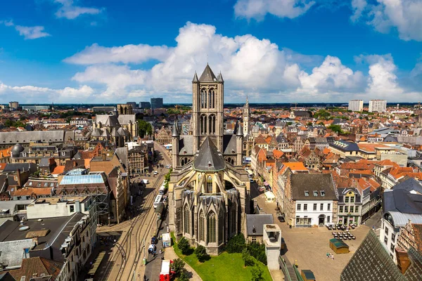 Panoramic View Saint Nicholas Church Gent Beautiful Summer Day Belgium — Stock Photo, Image